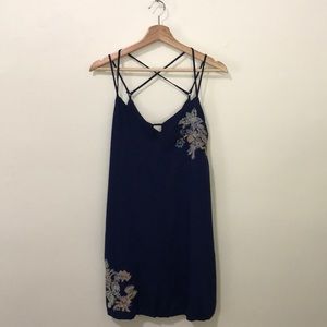 Copper Key | Navy Embroidered Shift Dress, size m